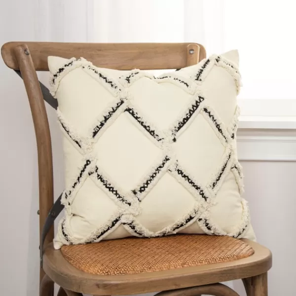 Pillows-Kirkland's Home Fringe Stitched Lattice Throw Pillow Ivory/Black