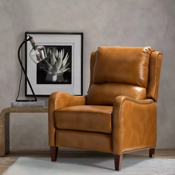 Accent Chairs-Kirkland's Home Full-Grain Leather Recliner Accent Chair Brown