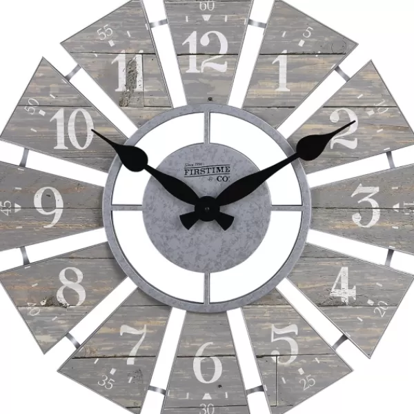 Clocks-Kirkland's Home Galvanized Windmill Wall Clock Gray