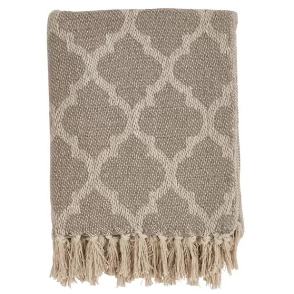 Blankets & Throws-Kirkland's Home Geometric Fringe Throw Blanket Tan