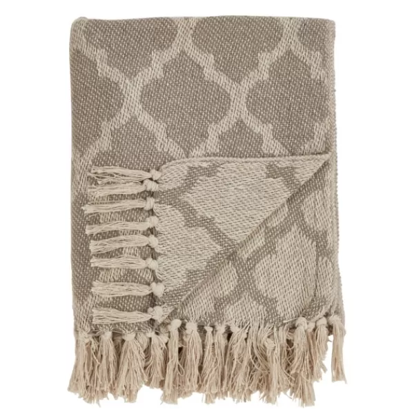 Blankets & Throws-Kirkland's Home Geometric Fringe Throw Blanket Tan