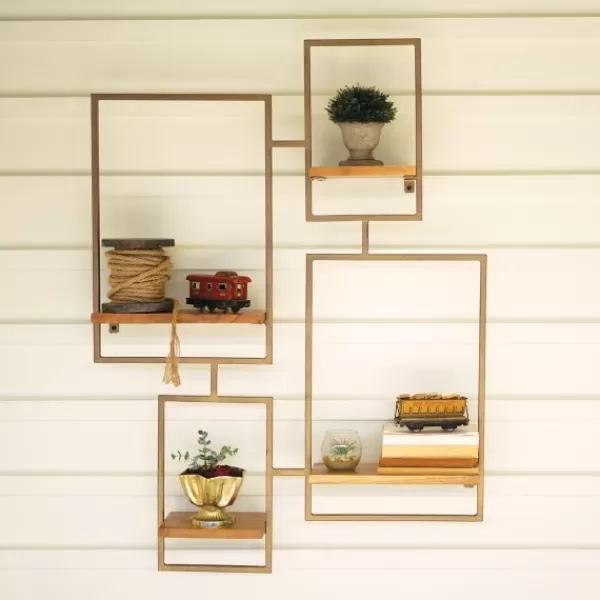 Shelves-Kirkland's Home Geometric Honey Mango Wood Wall Shelves