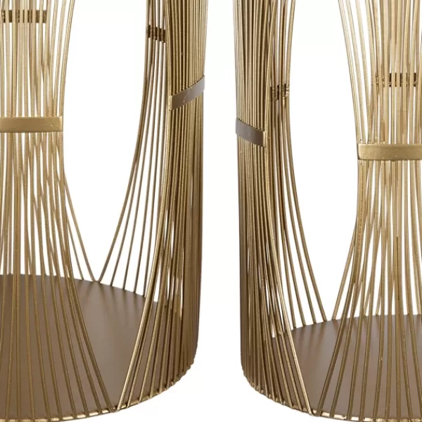 Candle Holders-Kirkland's Home Geometric Metal Hurricanes, Set Of 2 Gold