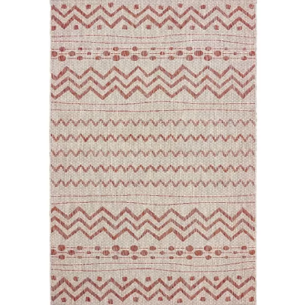 Outdoor Rugs-Kirkland's Home Geometric Stripe Sun Shower Outdoor Area Rug, 7X9 Red/Ivory