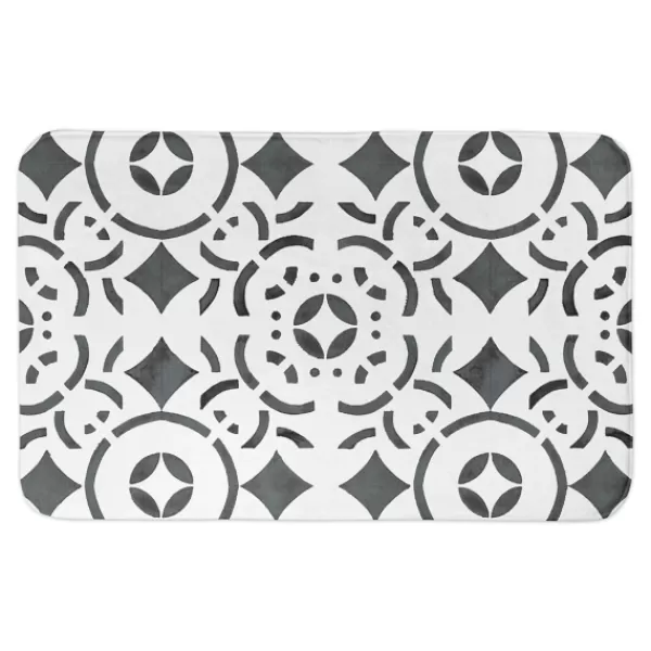 Bathroom Rugs-Kirkland's Home Geometric Tile Bath Mat Gray/White