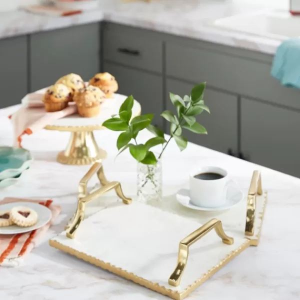 Decorative Trays-Kirkland's Home Gilded White Ceramic Trays, Set Of 2 White/Gold