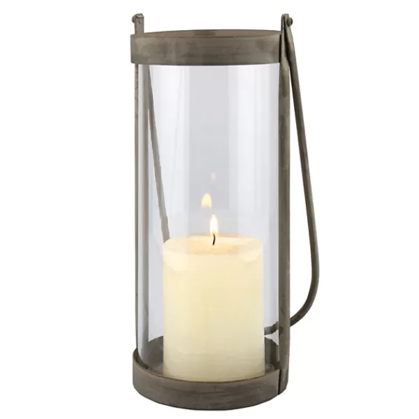 Lanterns-Kirkland's Home Glass And Rustic Metal Lantern Gray