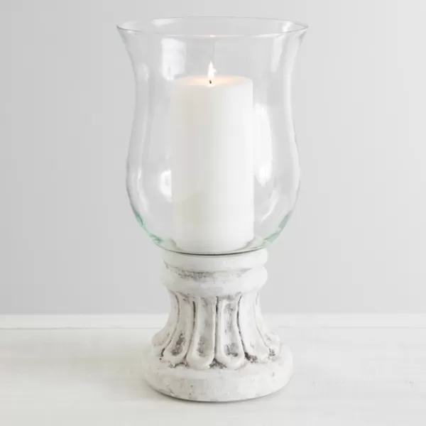 Candle Holders-Kirkland's Home Glass Hurricane With Petal Cement Base, 11 In. White
