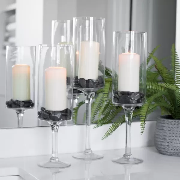 Candle Holders-Kirkland's Home Glass Stem Hurricanes, Set Of 3 Clear
