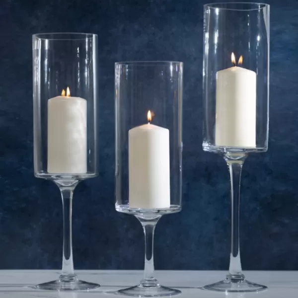 Candle Holders-Kirkland's Home Glass Stem Hurricanes, Set Of 3 Clear
