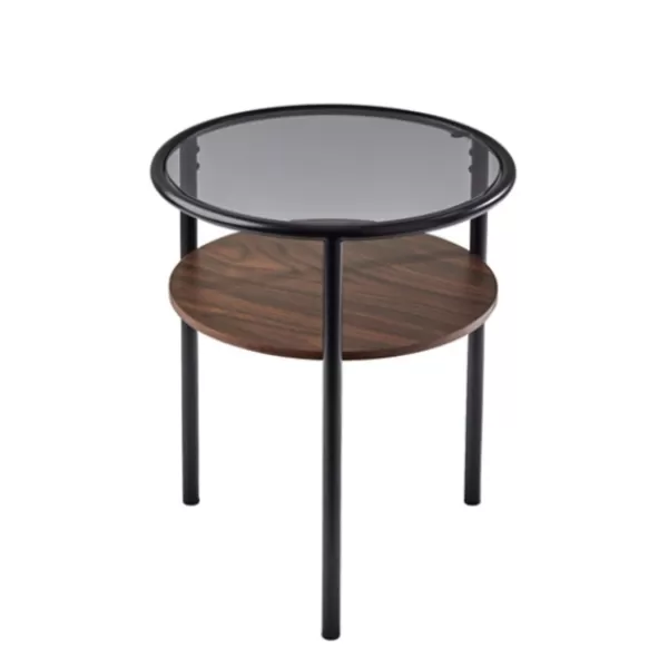 Accent & End Tables-Kirkland's Home Glass Top Accent Table With Wood Shelf Gray