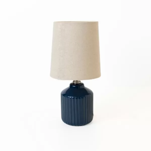 Table Lamps-Kirkland's Home Glazed Navy Ribbed Mini Table Lamp Tan