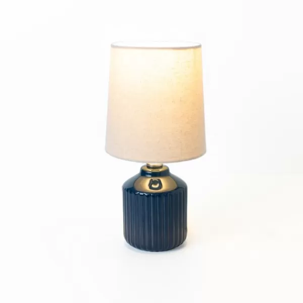 Table Lamps-Kirkland's Home Glazed Navy Ribbed Mini Table Lamp Tan