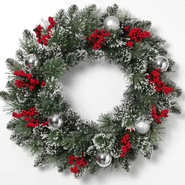 Wreaths-Kirkland's Home Glitter Pine Wreath With Berries And Ornaments Red/Green