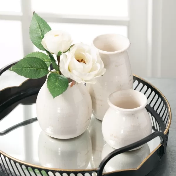 Vases-Kirkland's Home Glossy Curved Vases, Set Of 3 White