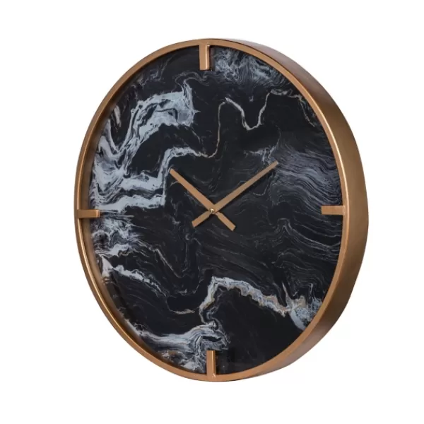 Clocks-Kirkland's Home Gold And Black Marble Face Wall Clock