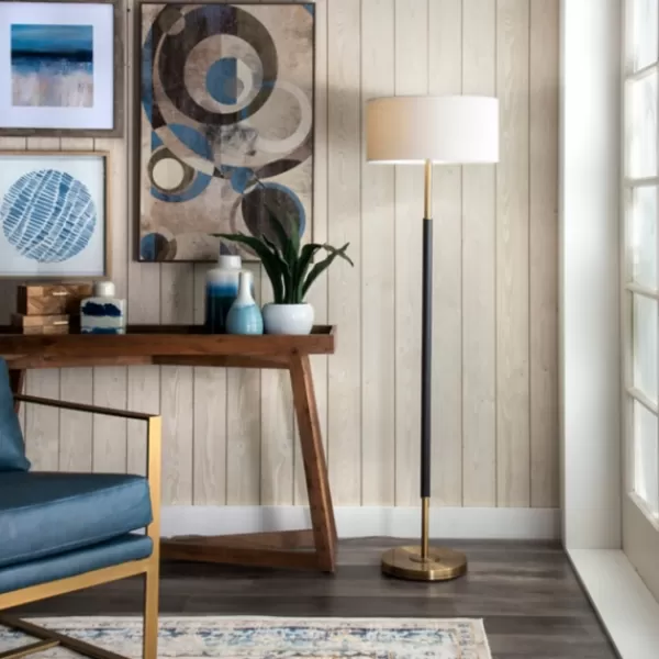 Floor Lamps-Kirkland's Home Gold And Black Simple Stem Floor Lamp White