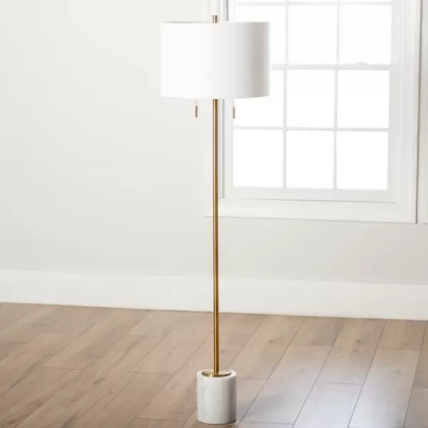 Floor Lamps-Kirkland's Home Gold And Marble Base Floor Lamp White