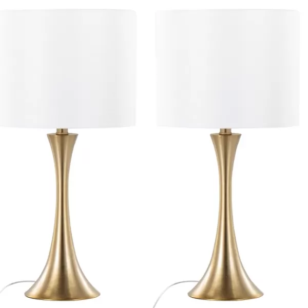 Table Lamps-Kirkland's Home Gold And Tapered Table Lamps Set Of 2 White