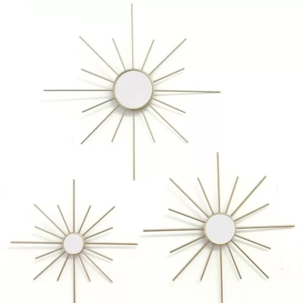 Decorative Mirrors-Kirkland's Home Gold Burst Decorative Wall Mirrors, Set Of 3
