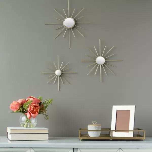Decorative Mirrors-Kirkland's Home Gold Burst Decorative Wall Mirrors, Set Of 3