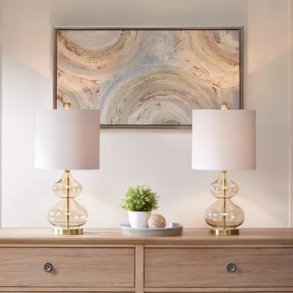 Table Lamps-Kirkland's Home Gold Curved Glass Table Lamps, Set Of 2 White
