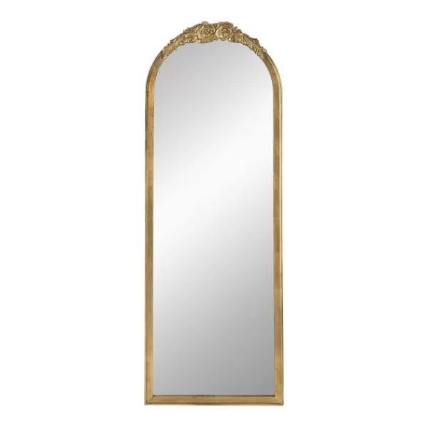 Decorative Mirrors-Kirkland's Home Gold Floral Top Arch Frame Floor Mirror, 19X55 In.
