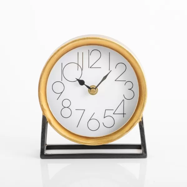 Decorative Accents-Kirkland's Home Gold Frame Modern Tabletop Clock Gold/White/Black