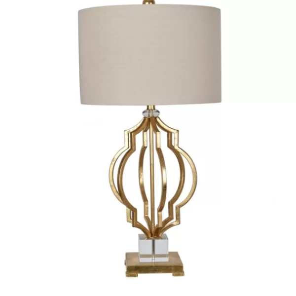 Table Lamps-Kirkland's Home Gold Leaf Caged Table Lamp Tan