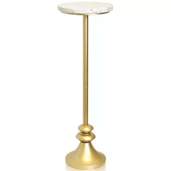 Accent & End Tables-Kirkland's Home Gold Marble Top Pedestal Cocktail Table Gold/White