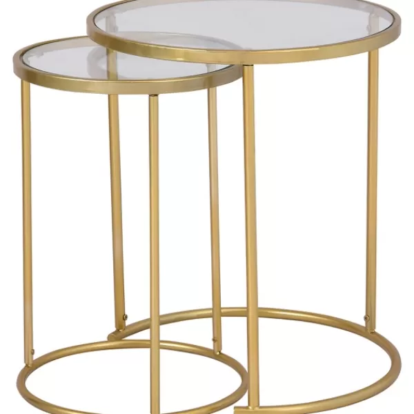Accent & End Tables-Kirkland's Home Gold Metal And Glass Nesting 2-Pc Accent Table Set