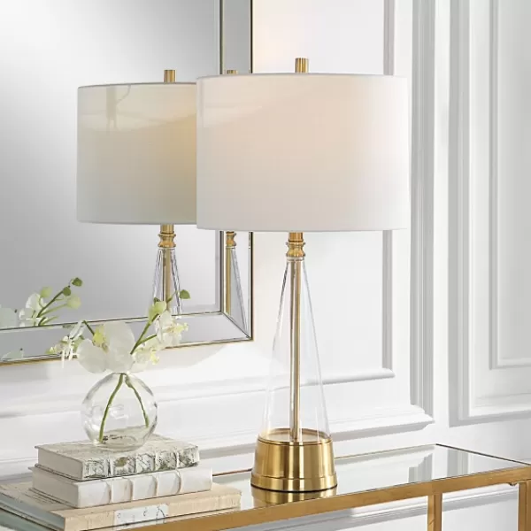 Table Lamps-Kirkland's Home Gold Metal Cone Base Table Lamp White