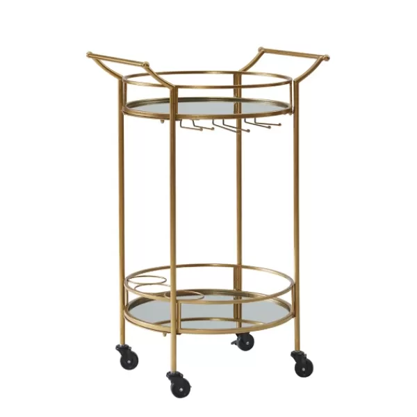 Kitchen Islands & Bar Carts-Kirkland's Home Gold Metal Frame Bar Cart With Mirrored Shelves