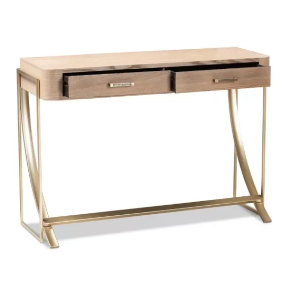 Console Tables-Kirkland's Home Gold Metal Frame Two-Drawer Console Table