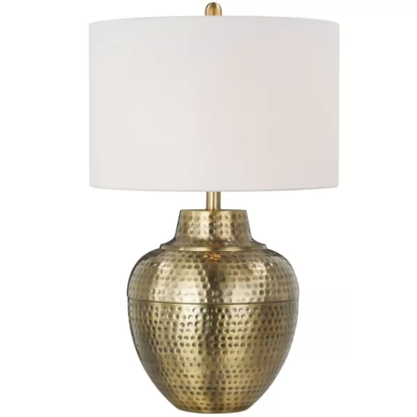 Table Lamps-Kirkland's Home Gold Metal Hammered Cream Shade Table Lamp White