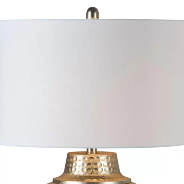 Table Lamps-Kirkland's Home Gold Metal Hammered Cream Shade Table Lamp White