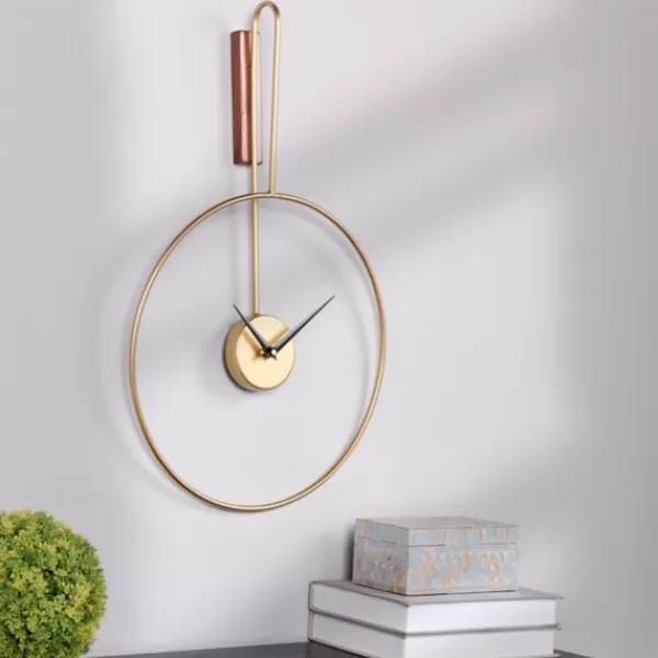 Clocks-Kirkland's Home Gold Metal Open Back Clock With Wood Block