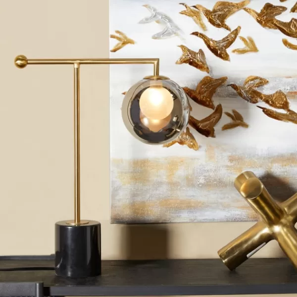 Table Lamps-Kirkland's Home Gold Metal Smoked Glass Shade Table Lamp Gray
