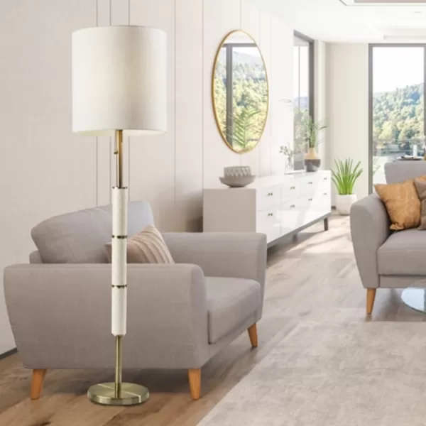 Floor Lamps-Kirkland's Home Gold Metal Trellis Accented Floor Lamp Gold/Ivory