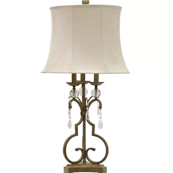 Table Lamps-Kirkland's Home Gold Scrolled Candlestick Table Lamp Tan