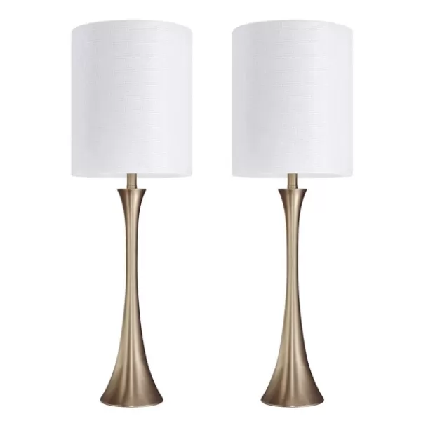 Table Lamps-Kirkland's Home Gold Sparkle Shade Tapered Table Lamps, Set Of 2 White