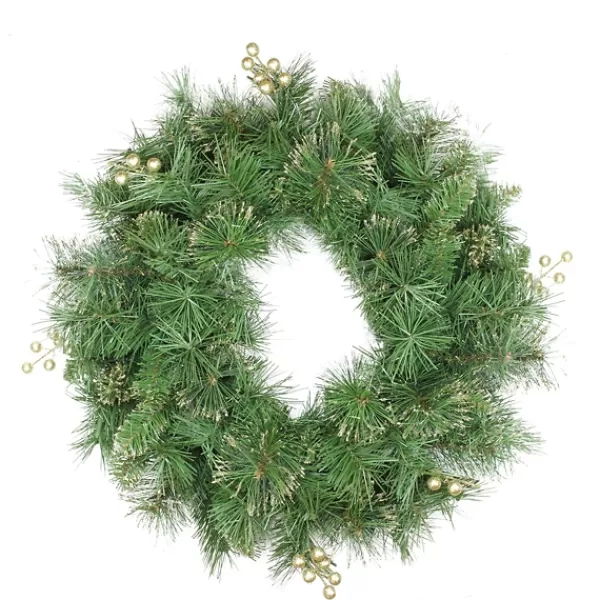 Wreaths-Kirkland's Home Gold Tipped Pine Needle And Berries Wreath Green/Gold