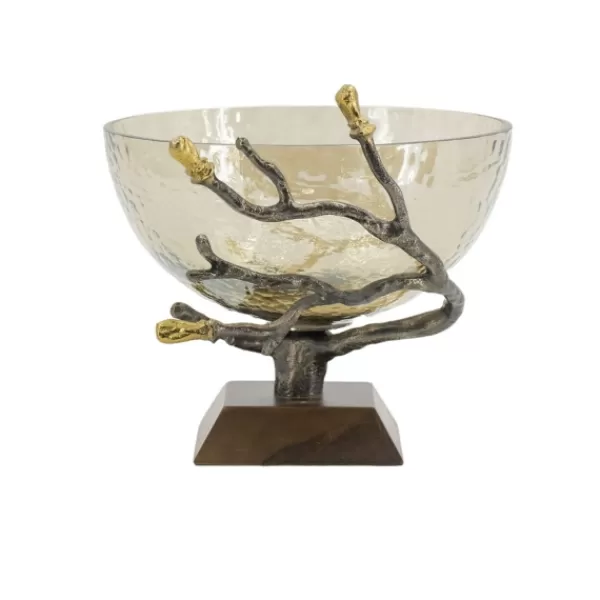 Decorative Bowls & Jars-Kirkland's Home Gold Tipped Walnut Wood Glass Bowl Brown/Gold