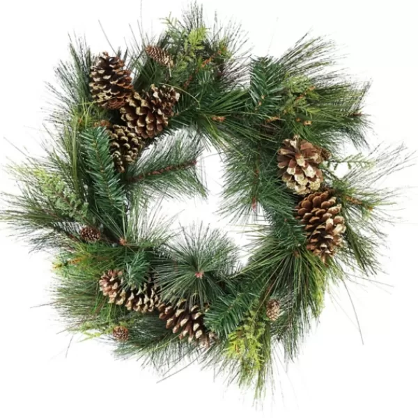 Wreaths-Kirkland's Home Golden Glitter Mixed Pine Christmas Wreath Green/Brown/Gold