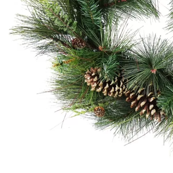 Wreaths-Kirkland's Home Golden Glitter Mixed Pine Christmas Wreath Green/Brown/Gold