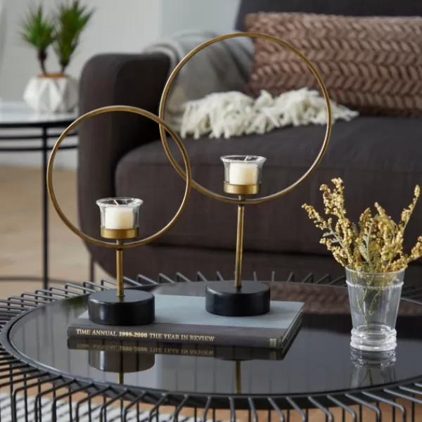 Candle Holders-Kirkland's Home Golden Halo 2-Pc. Candle Holder Set Gold/Black