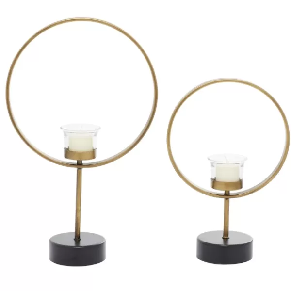 Candle Holders-Kirkland's Home Golden Halo 2-Pc. Candle Holder Set Gold/Black