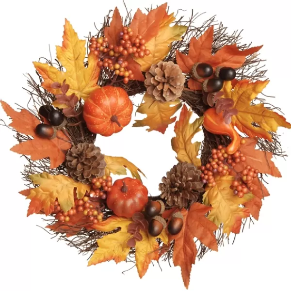Wreaths-Kirkland's Home Golden Maple Pumpkins Harvest Wreath Orange/Red/Brown