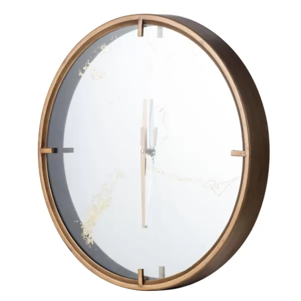 Clocks-Kirkland's Home Golden Mirrored Marbling Wall Clock
