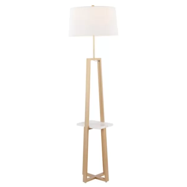 Floor Lamps-Kirkland's Home Golden Triangle Marble Shelf Floor Lamp White